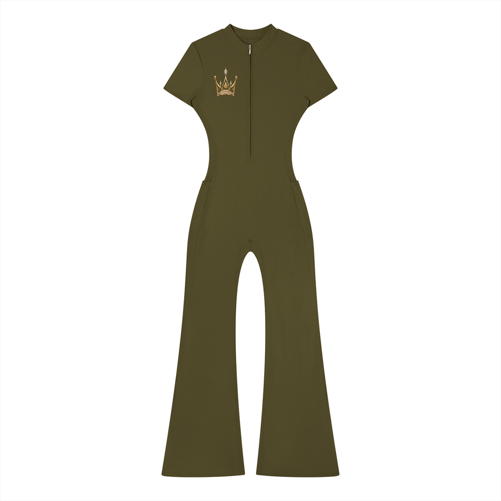 Women’s Tight Flared Leg Quarter-Zip Jumpsuit